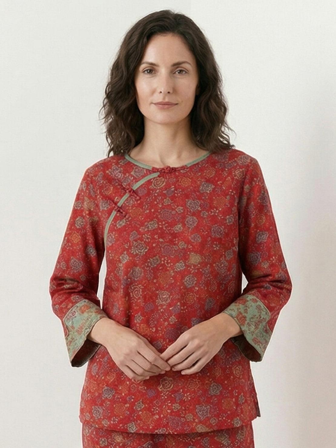 100% 棉中式盤扣居家服
