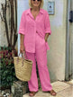 超大 100% 棉襯衫和寬褲套裝