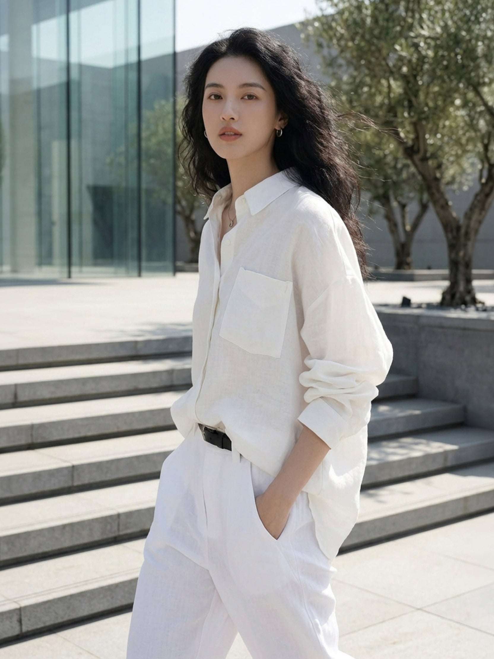 100% 棉麻經典大輪廓襯衫
