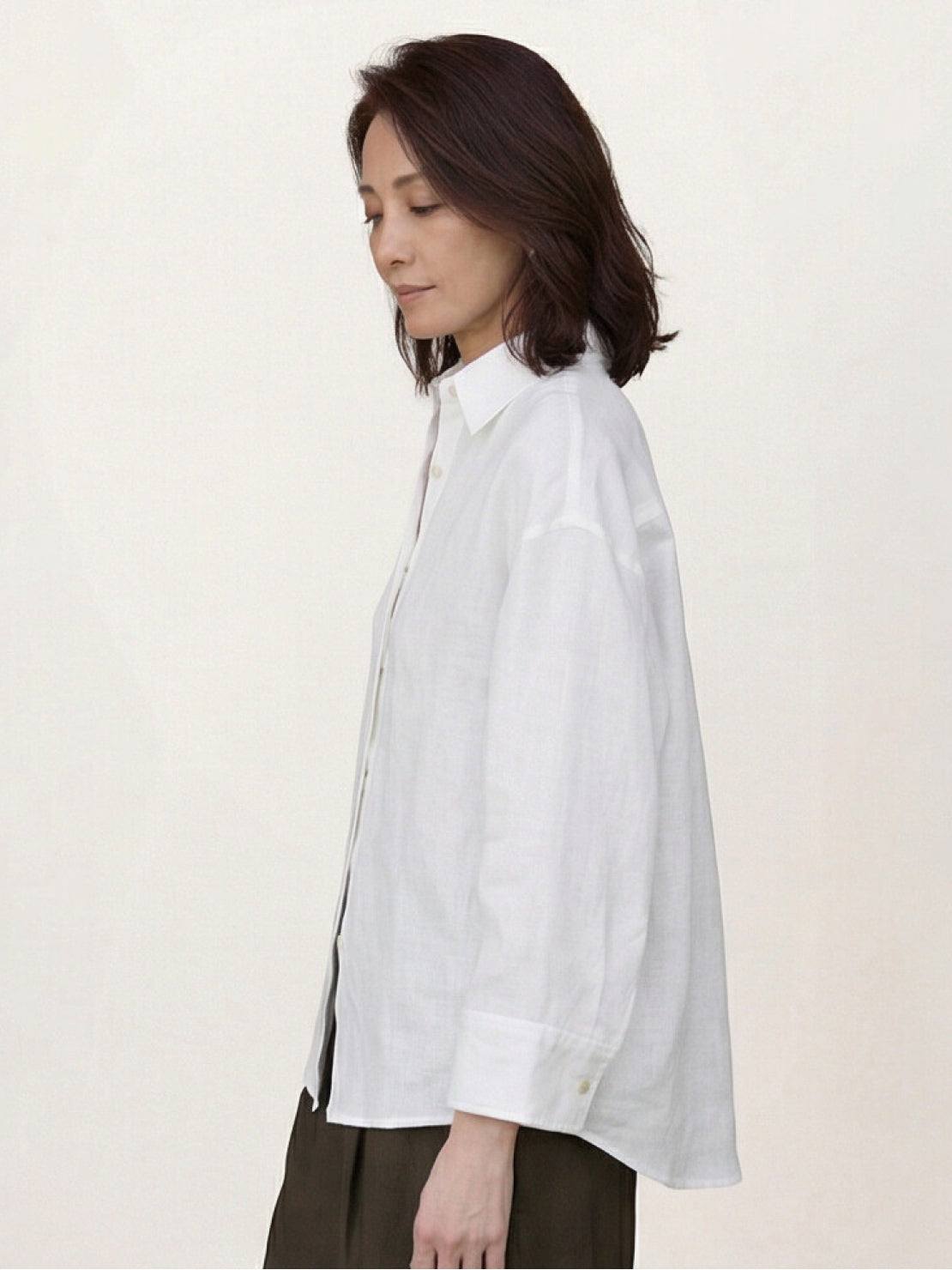 100% 亞麻落肩襯衫