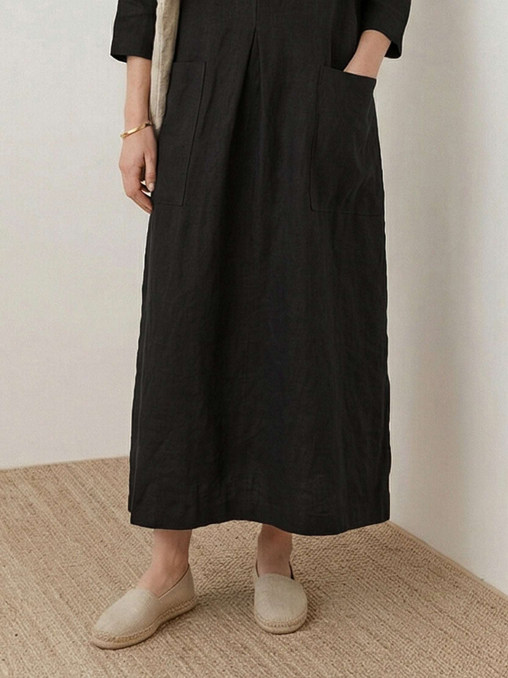 100% 棉口袋長連身裙