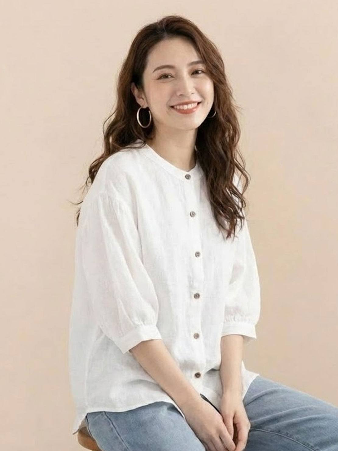 寬鬆透氣亞麻襯衫