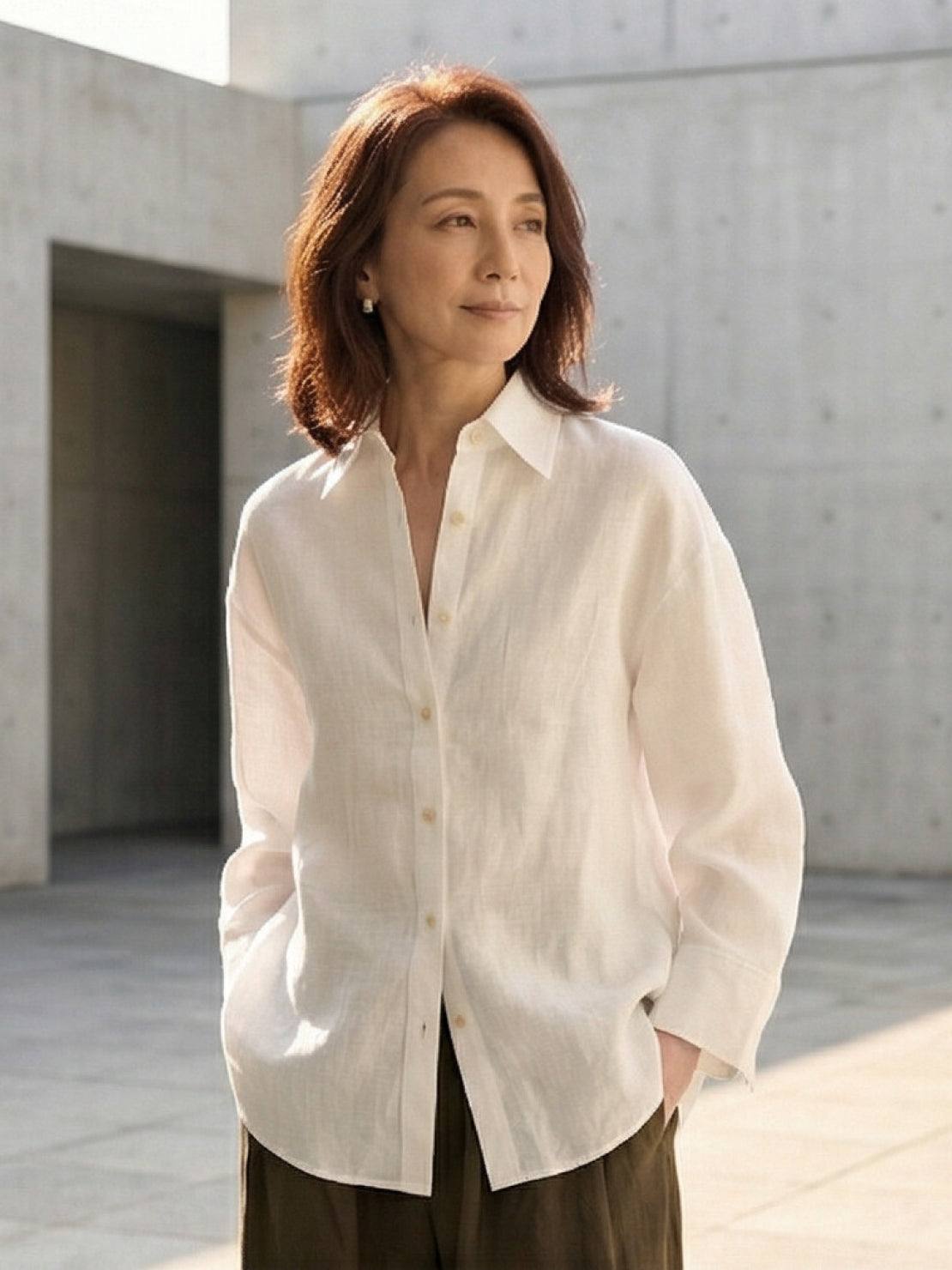 100% 亞麻落肩襯衫