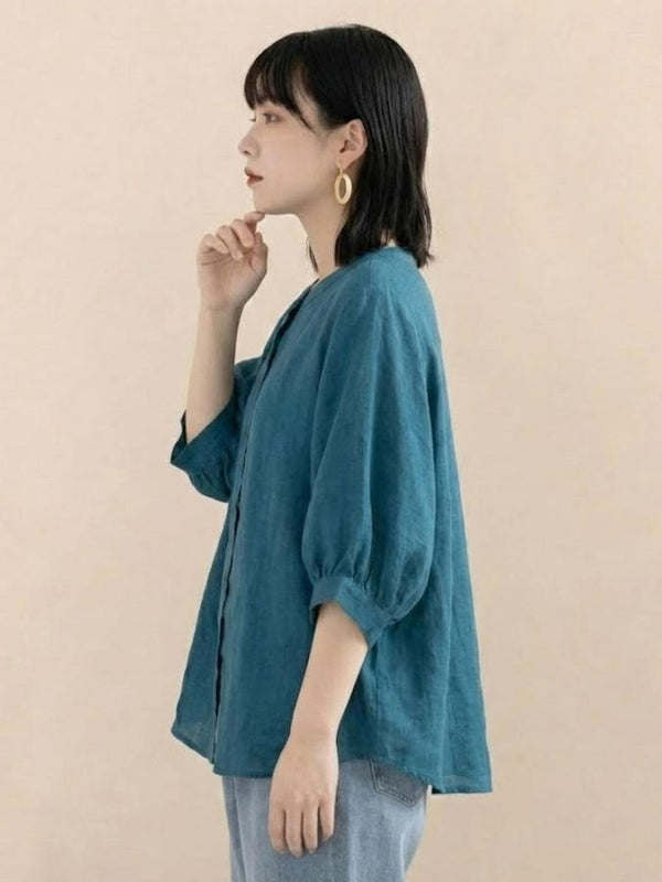 寬鬆透氣亞麻襯衫