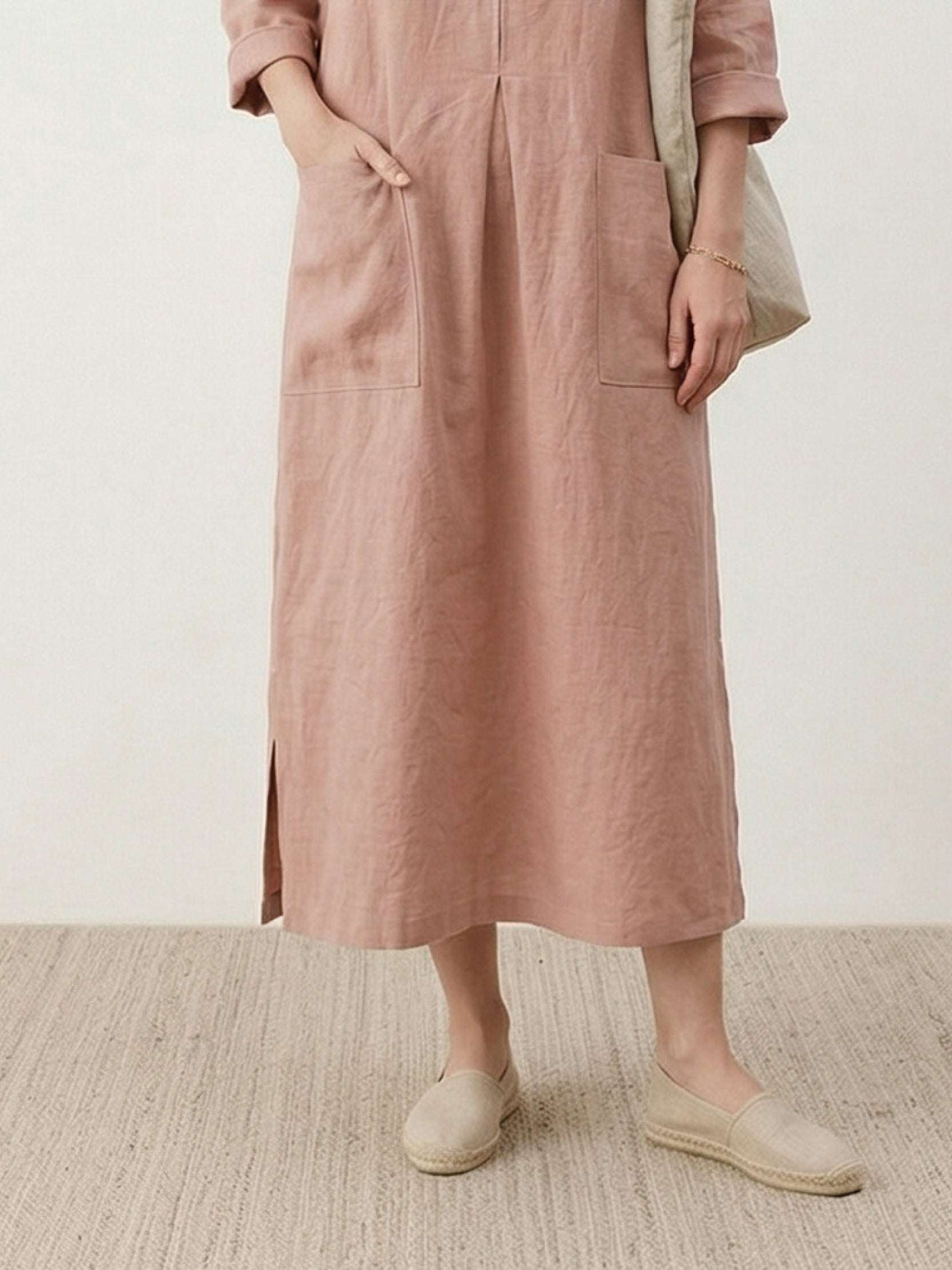 100% 棉口袋長連身裙