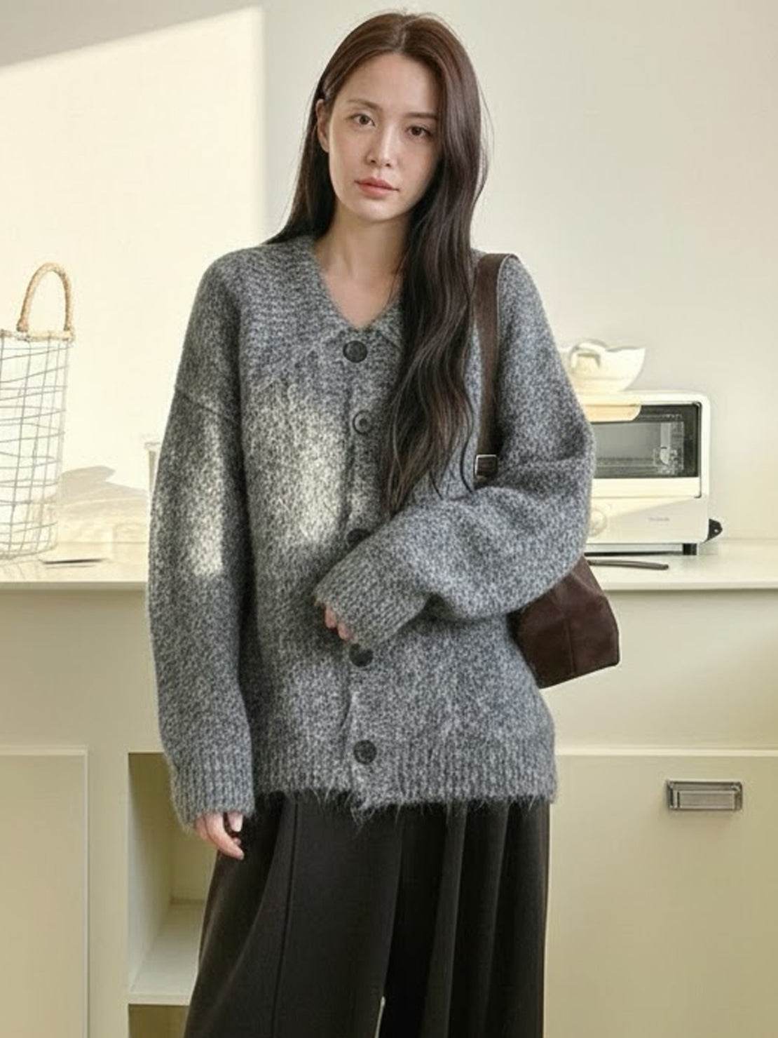 羊毛混紡前紐扣開襟衫