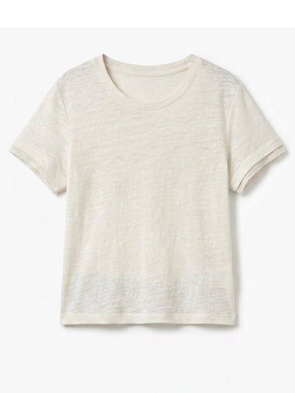 100% linen rolled cuff tee with relaxed scoop neckline