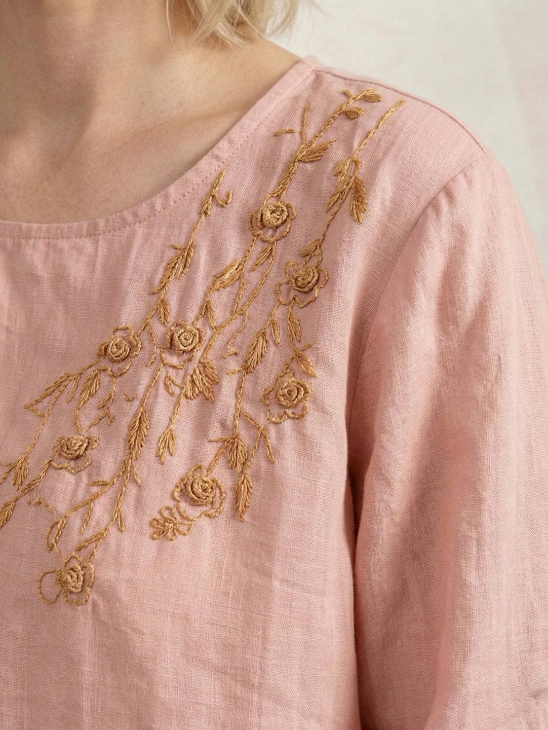 100% 棉麻刺繡襯衫