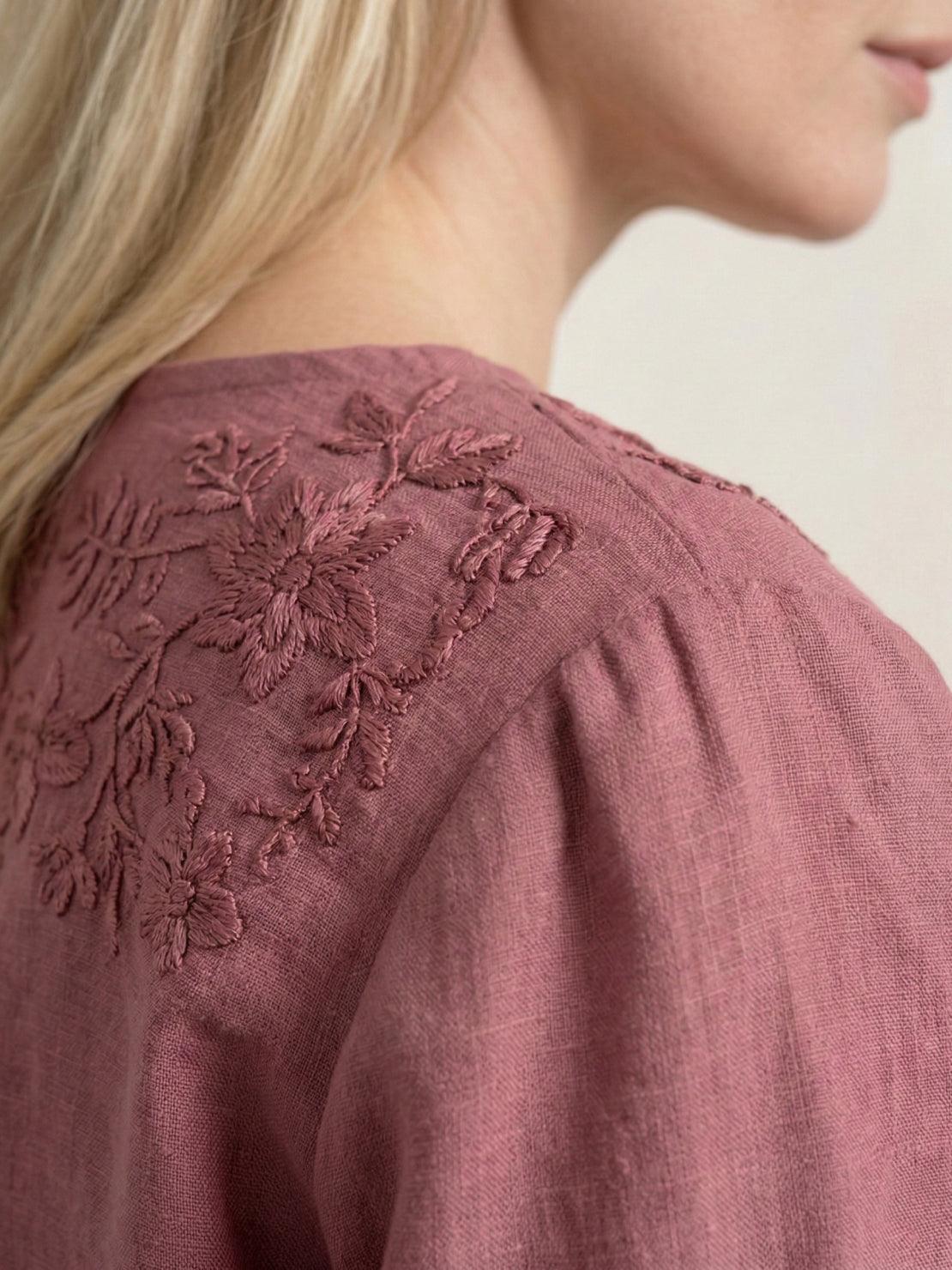 100% 棉麻刺繡襯衫