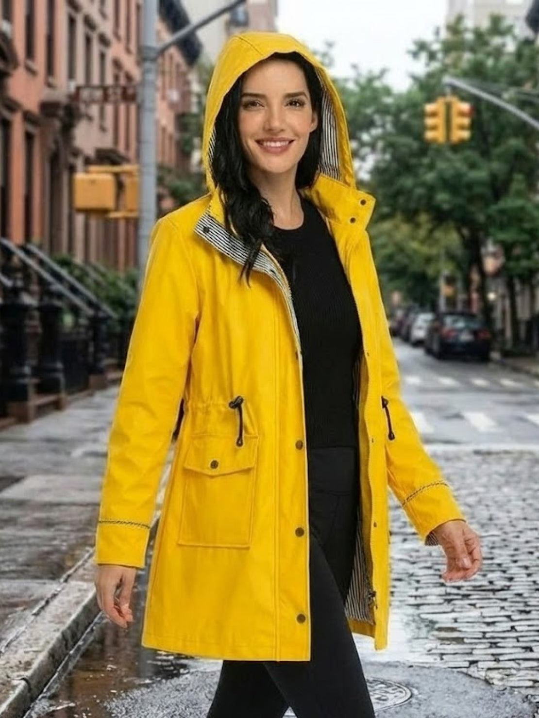 防水連帽條紋風衣雨衣