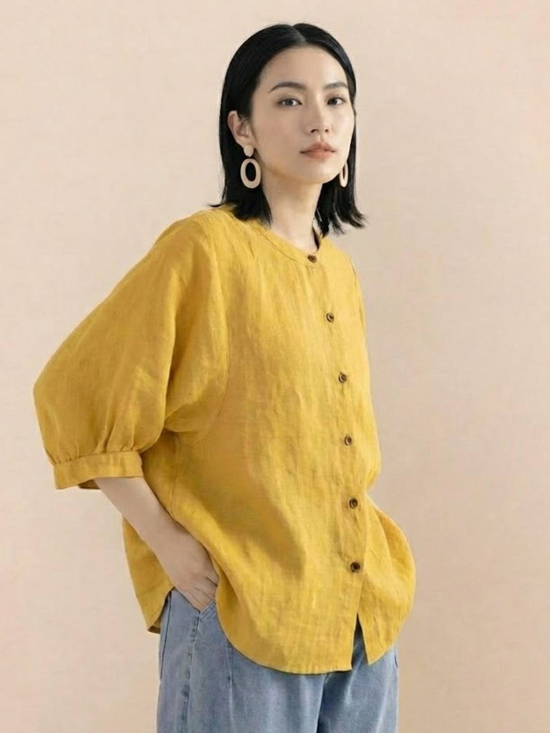 寬鬆透氣亞麻襯衫