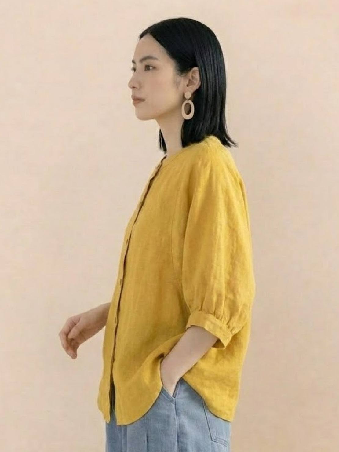 寬鬆透氣亞麻襯衫